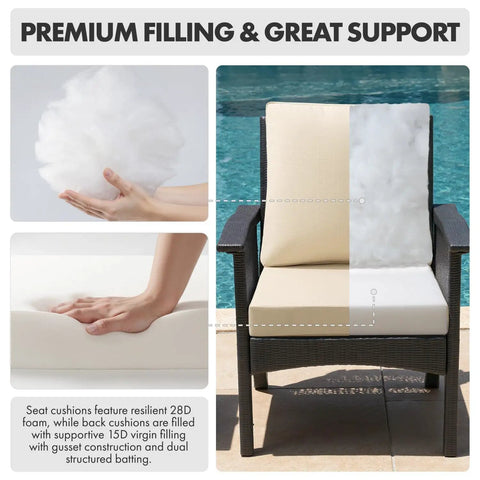 Beige Outdoor Dining Cushion 20x20 Inch Waterproof Deep Seat And Back Cushion With Ties For Patio Furniture That Keeps Colors Pop