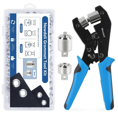 Easy Grommet Plier Kit With 500 Silver Eyelets 3/8-Inch And 1/4-Inch For Fabric Tarps And Leather Durable Punch Tool Set
