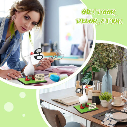 Magnetic Goose Key Holder With Wooden Base And Writable Sign Cute Resin Goose Statue Desk Deco 11 Piece Set With Chalk And Printing Boards