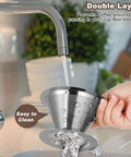 Person rinsing Stainless Steel Pour Over Coffee Filter Dripper For One To Two Cups under faucet, showing easy to clean feature.