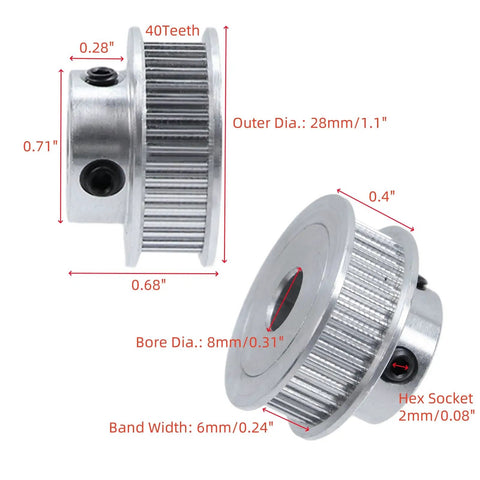 8Mm Bore 40 Tooth GT2 Timing Pulleys Set Of 4 For 6mm Belts Aluminum Alloy Synchronous Wheels With Double Bearings dimensions
