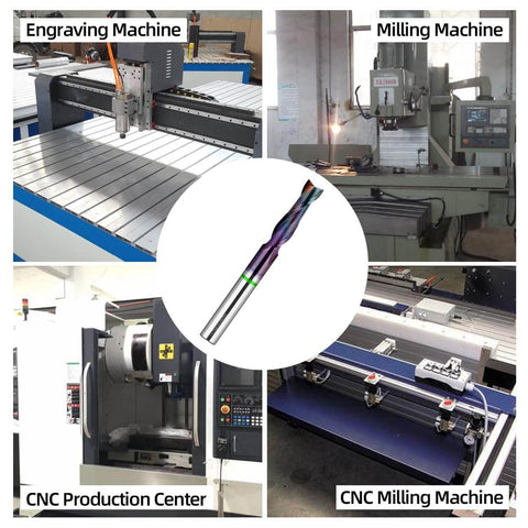1/4 Inch Shank Upcut Spiral CNC Router Bit With 2 Flutes, 1 Inch Cutting Depth, shown with CNC machines for woodworking.