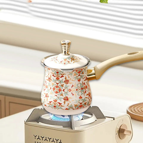 Stainless Steel Turkish Coffee Pot 500ml Stovetop Coffee Maker With Long Heat Resistant Wooden Handle Milk Warmer Pot With Lid