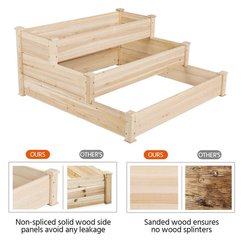 Three Tier Raised Garden Bed With 47 Inch Square Footprint And 22 Inch Height Wooden Planter For Backyard Or Patio Outdoor Elevated