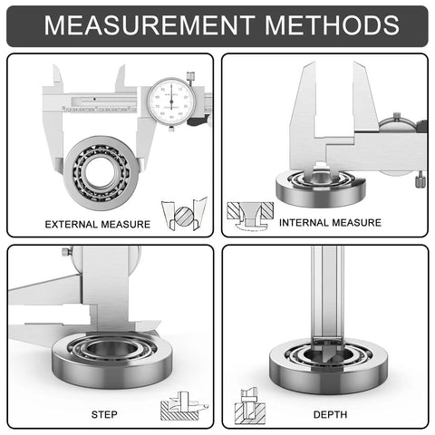 Two Way Shockproof Dial Caliper 0-6 Inch Range With 0.001 Inch Resolution, 4-way measurement methods illustration