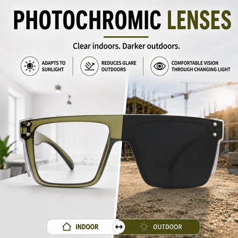 Solid Z87 Compliant Safety Glasses Featuring Kickass Photochromic Transition Lenses With Slick Removable Side Shields For Heavy Duty Impact Protection And Smooth UV400 Anti Blue Light Filters