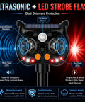 Solar Ultrasonic Animal Repeller With LED Strobe, Motion Sensor, And Adjustable Volume For Yard Deterrence Against Deer, Cats, Skunks, Squirrels, Raccoons Fortress Pro 4 Pack showing ultrasonic speakers and PIR sensor