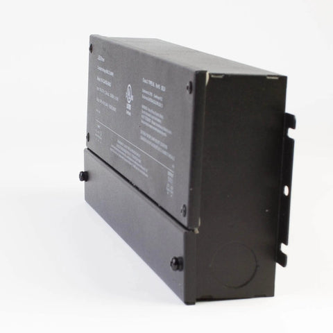 Side view of black 24V 192W LED Power Supply Driver Non Dimmable Multi Channel Output 96W Per Channel Waterproof for LED strips.