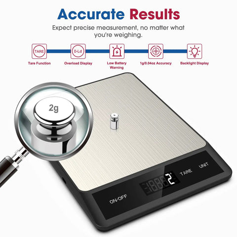 Digital Kitchen Scale For Cooking And Baking With 11lb Capacity Tare Function And LCD Display Stainless Steel Platform