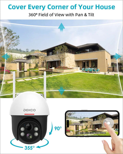Solar Powered Wireless Outdoor Security Camera With Spotlight, Clear Night Vision, Pan Tilt 360 Degrees displayed in garden
