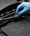 Top Grade 18 Piece Vehicle Quick Connector Hose Clip Retainer Clamp Kit Made Of Heavy Duty Steel Spring Fasteners For Fast Auto Repairs And Diy Garage Jobs To Fix Leaks And Make Fluid Lines Super Secure Today. 18-piece steel spring hose clip kit on engine hose