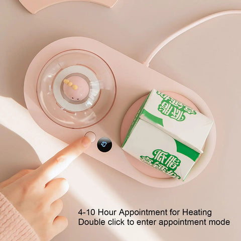 Smart Mug Warmer With Three Heat Levels And 20W Power To Keep Your Favorite Sips Piping Hot featuring a pink touch control for heating.