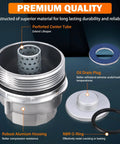 Beefed Up Aluminum Oil Filter Housing Cap Assembly Kit 6061 T6 Billet Aluminum Construction Leakproof Seal components displayed