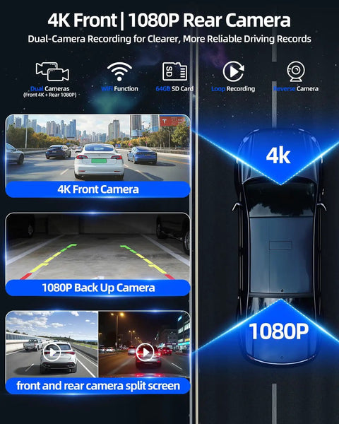 4K front and 1080P rear camera view for 11.5 Inch Wireless Apple CarPlay Screen For Cars With Android Auto Touch Screen
