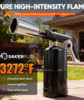 High Heat Propane Torch Gun With Adjustable Flame And Safety Lock for BBQ Grilling and DIY, reaching 3272°F, in garden setting