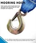 Forged steel mooring hook with blue strap detail for Heavy Duty Boat Trailer Winch 1600Lbs With 26ft Strap, 4:1 Gear Ratio.
