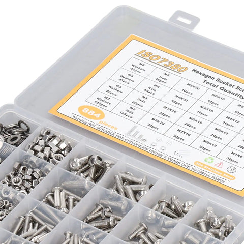 Massive 884 Piece Screw Nut Washer Wrench Kit With M2 M3 M4 M5 Half Round Head Screws Nuts Washers And 4 Hex Wrenches In Plastic Case
