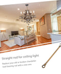 Living room with chandelier, heavy duty chandelier rod with ceiling hook system for easy DIY install, shiny modern ceiling tube