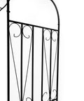 Side view of Sturdy Steel Garden Arch For Climbing Plants, 8 Ft 8 In Tall by 4 Ft 5 In Wide, outdoor arbor with black finish detail