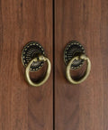 Antique Bronze Ring Drawer Pulls 4 Piece Set With Screws For Dressers Chests Vanity Cabinets Jewelry Boxes on wooden cabinet