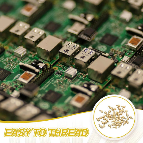 Close-up of circuit board with USB ports and green PCB, showcasing 50 Pcs Killer Brass PCB Standoffs Hex Spacers M2.5 Female Thread 4Plus5 Millimeter.