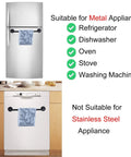 Diagram showing 2 Pack Magnetic Towel Bar For Fridge And Kitchen on metal fridge and dishwasher, not suitable for stainless steel appliances.