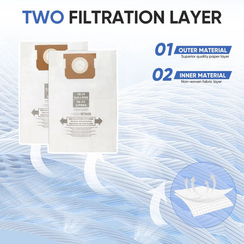 12 Pack Shop Vac Vacuum Bags For 10 14 Gallon Heavy Duty Type F And Type I High Efficiency Grime Busting Dust Collection Bags with Two Filtration Layers