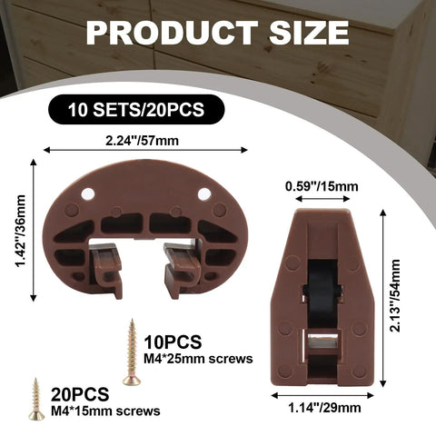 Plastic Center Mount Drawer Track Guides Replacement Kit With Screws, dimensions 57mm x 36mm, detail view of guides and screws