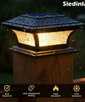 Solar Post Cap Lights For 4x4 5x5 6x6 Posts, Outdoor Glass LED Fence Caps With Pebbled Glass, glowing in rain
