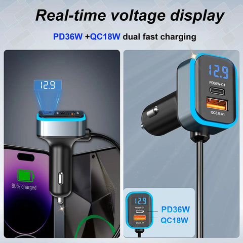 Bulletproof Car Cigarette Lighter Splitter Adapter With Triple 12V Sockets And Six Usb Ports Serving Savage Fast Charging with voltage display.