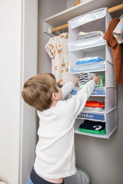 Weekly Hanging Clothes Caddy For Kids With Five Spacious Compartments For School Attire Sorting And Closet Confidence A Slick Storage Companion That Brings No Sweat Mornings To Daily Look Prep Routines