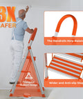 Three Step Foldable Aluminum Stool With Anti Slip Pedals And Rubber Hand Grip, 350 Lb Capacity, Lightweight Home And Kitchen Stepladder For Easy Reach, Grab And Go Compact Yet Sturdy Non Slip Construction For Safe Everyday Use, man painting ceiling