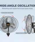 20 Inch Wall Mount Oscillating Fan With Three Speed Beefy Airflow Up To 4650 CFM showing wide-angle oscillation