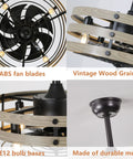 Cool Farmhouse 18 Inch Ceiling Fan With Lights Remote Control Flush Mount White Caged Design with 8 ABS blades, wood grain, iron construction, 4 E12 bulb bases, for small rooms.