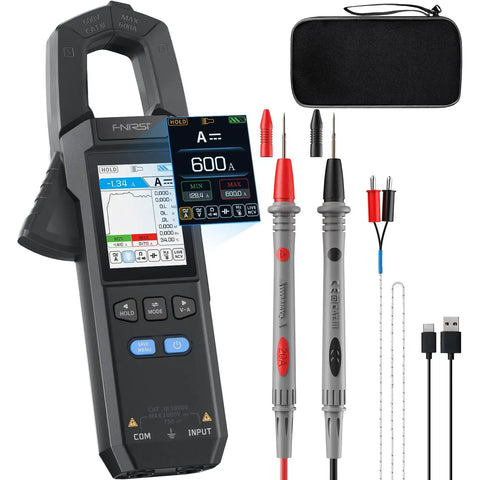 Beast Precision Digital Clamp Meter 600A TRMS with 9999 Counts, Rechargeable Battery, NCV Live Wire Detection, cables and case
