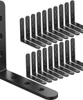 20 Pack Heavy Duty L Corner Shelf Brackets 4x4 Inch Black, matte powder coat, thick plate, shown from front angle
