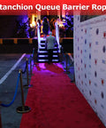 Red carpet with Four Pack Blue Velvet Stanchion Ropes 5 Feet Long With Gold Clasps Ideal For Crowd Control Queues at event entrance