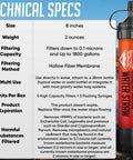 Technical specifications of Heavy Duty Emergency Water Straws For On The Go Hydration Ultra Lightweight Reusable Filtration Straws Lets You Drink Safe Water Anywhere 8 Inch Length Ideal For Camping Hiking Travel And Survival.
