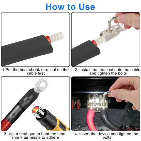 Step-by-step guide for Beefy 0 Gauge Wire Terminal Connectors Kit With 1/0 AWG Car Battery Cable Butt Connectors setup