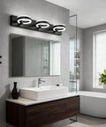 LED Bathroom Vanity Lights 24 Inch Black Three Light Acrylic Wall Sconces With 350 Degree Rotatable Over Mirror Mount Modern Vanity Fixture For Powder Room Lit Look above modern bathroom mirror.