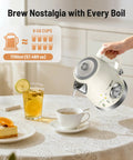 Retro Stainless Steel Electric Kettle Cordless One Point Seven Liter Capacity With Thermometer pouring water into cup