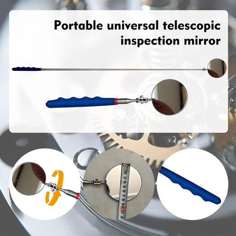 Pro Grade Telescoping Inspection Mirror Tool Set With 360 Degree Swivel For Tight Spots And Dead Angles Big 3.3 Inch HD Round Mirror