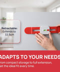 Adjustable Telescopic Spirit Level Ruler for Ac Installation, Red, shown extended to 33.5cm with hands adjusting it.