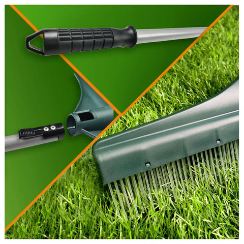 Artificial Lawn Rake With Telescopic Pole And Ergonomic Handle For Quick Debris Removal From Lawn, Synthetic Grass And Carpets