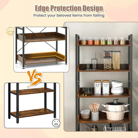 Five Tier Industrial Bookshelf With Four Hooks Built Tough Anti Tip Raised Edge Open Storage For Books Plants Decor.