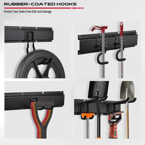 64 Inch Beast Of A Heavy Duty Garage Tool Organizer Wall Mount Rack System With Adjustable Hooks Anti Rust Alloy Steel 300 Lbs Capacity