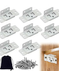 8 pack Heavy Duty Stainless Steel Quick Fitting Furniture Bracket Set with white finish, screws and mounted bracket view
