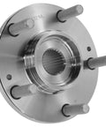Two Piece Front Wheel Hub Assembly Kit For Driver And Passenger Sides Fits 2005 2010 Kia Sportage 2004 2006 Kia Amanti 2001 2006 Hyundai Santa Fe 2005 2009 Hyundai Tucson, showing close-up of metal hub with bolts and splines.
