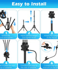 Instruction steps for Outdoor Patio Misting System With 5.25 Ft Adjustable Stand And Four Nozzles installation.