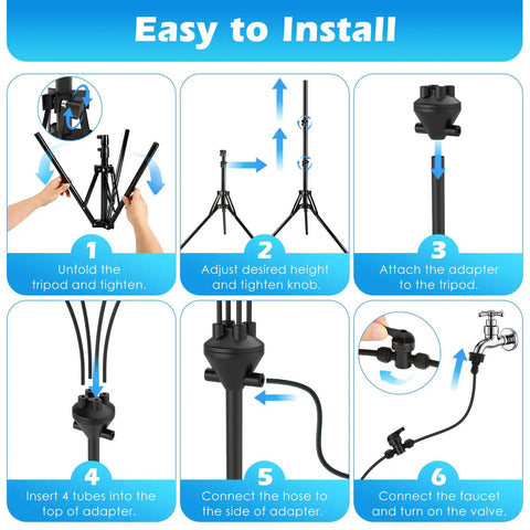 Instruction steps for Outdoor Patio Misting System With 5.25 Ft Adjustable Stand And Four Nozzles installation.